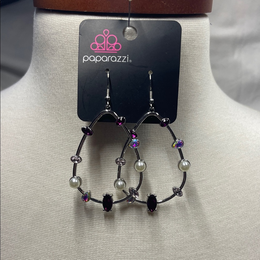 Paparazzi Silver and Purple Gemstone Fish Hook Earrings BNWT
